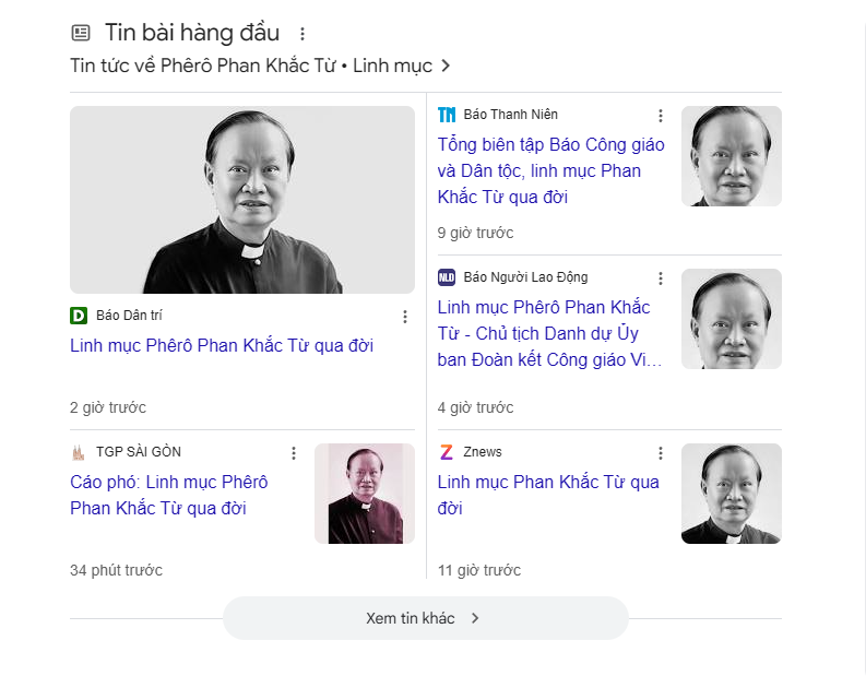 Linh mục Phêrô Phan Khắc Từ đã được Chúa gọi về