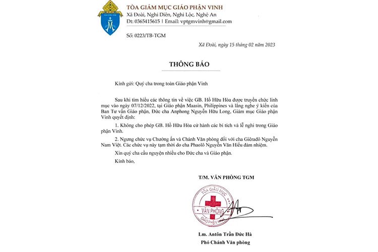 Thông báo từ GP Vinh về J.B Hồ Hữu Hòa
