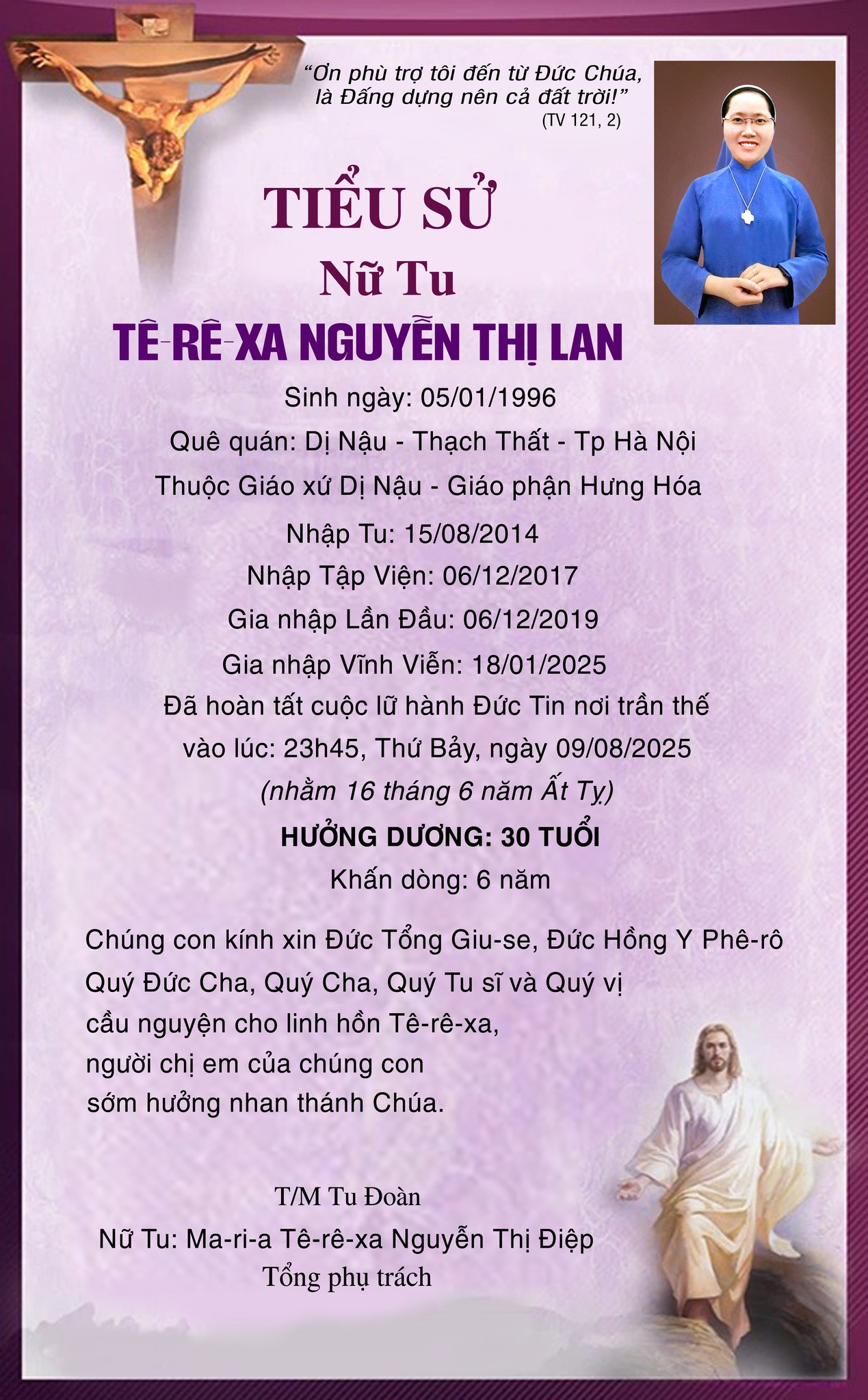 Nữ tu Têrêsa Nguyễn Thị Lan khép lại cuộc đời ở tuổi 30