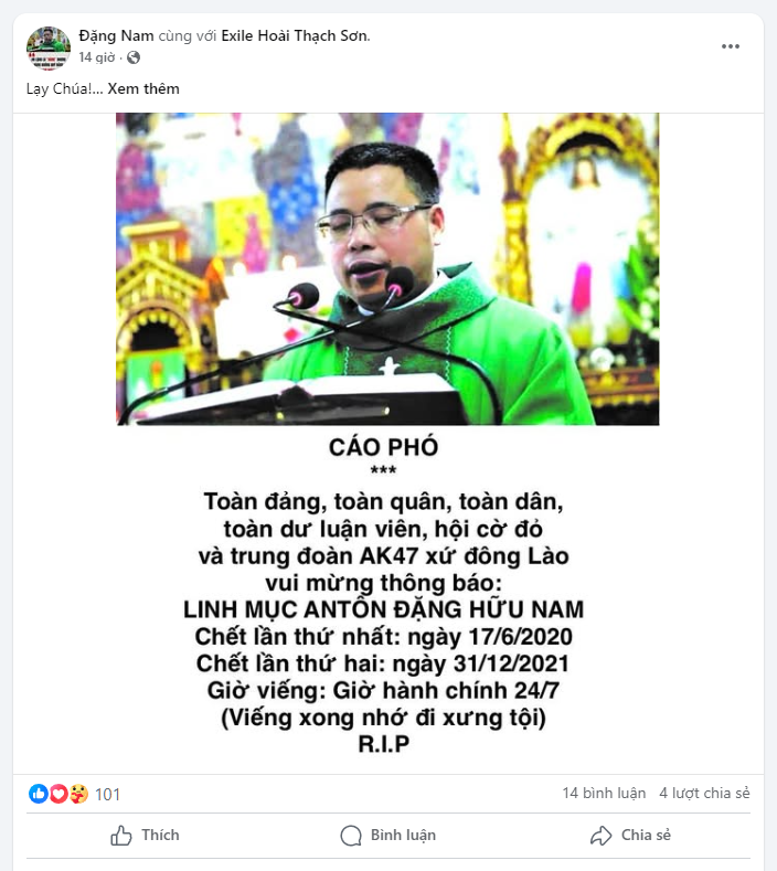 Cáo phó Linh mục Antôn Đặng Hữu Nam