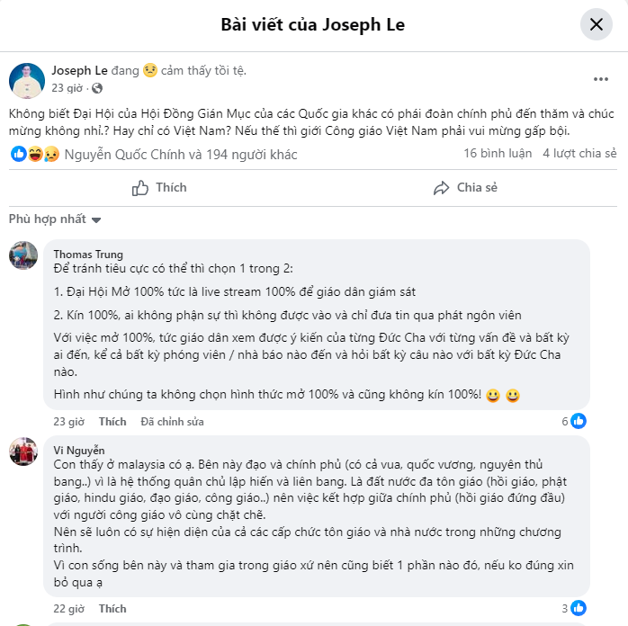 Các Linh mục nhận xét về Đại hội Hội đồng Giám mục Việt Nam lần thứ XVI