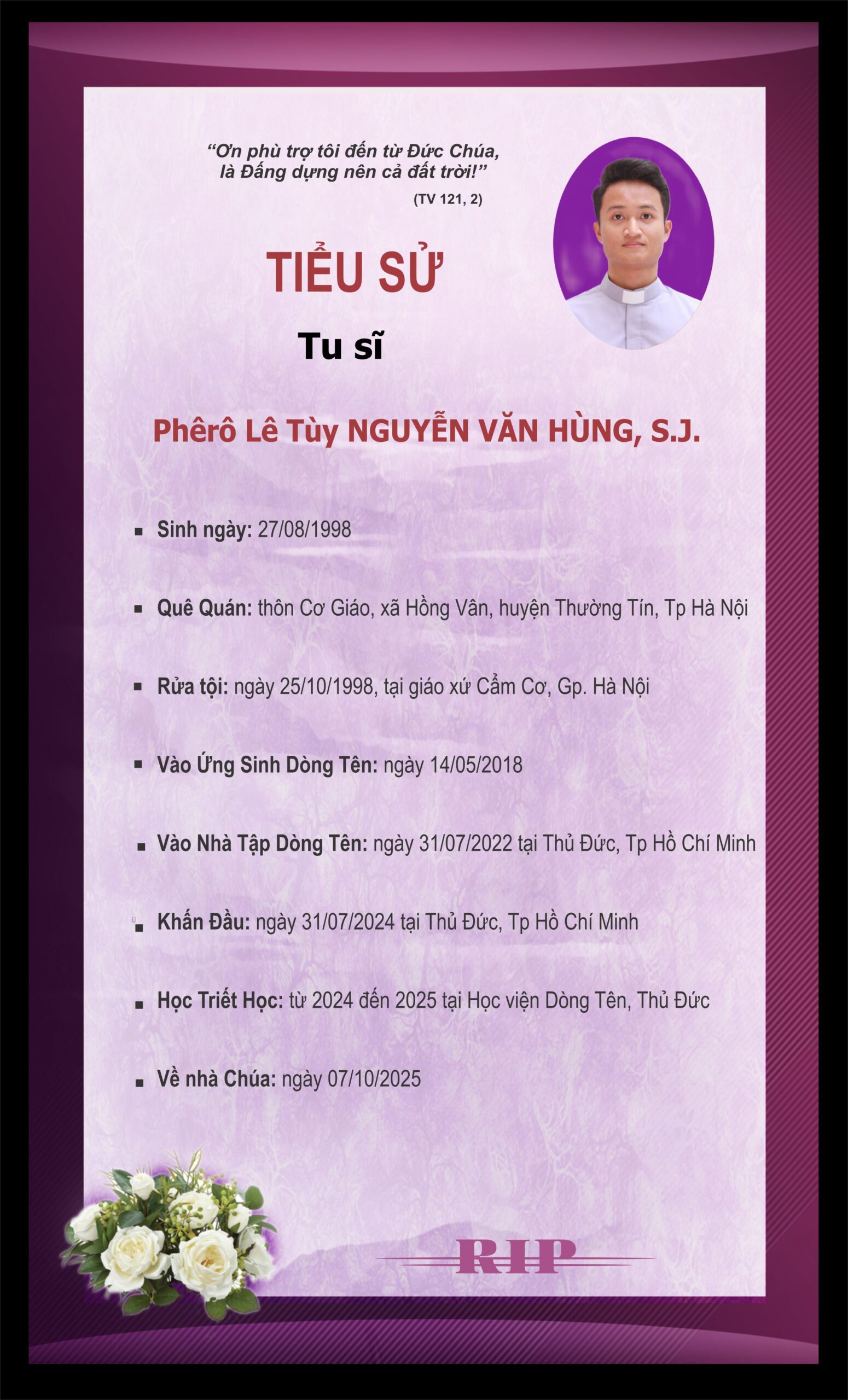 Thương xót Tu sĩ Dòng Tên Việt Nam qua đời ở tuổi 27
