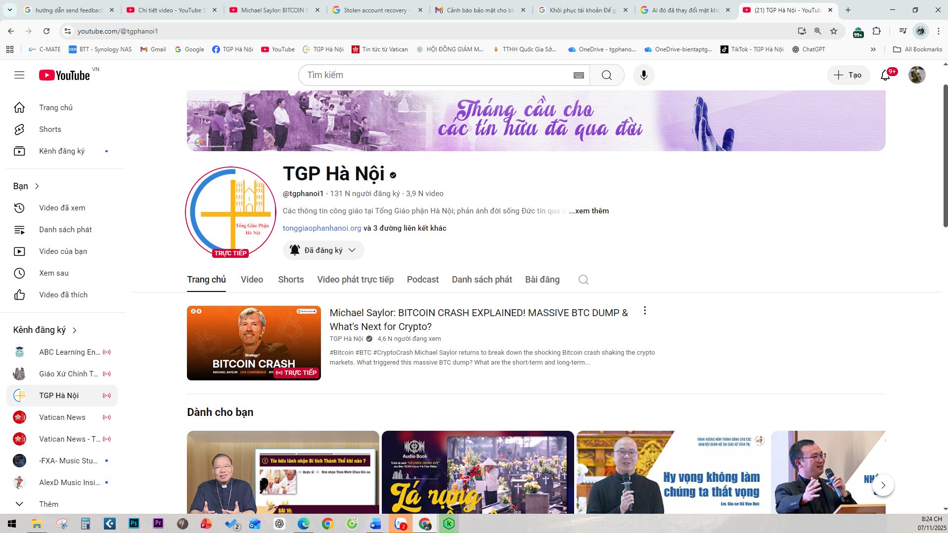 Kênh Youtube TGP HÀ NỘI bị hacker tấn công để live Bitcoin