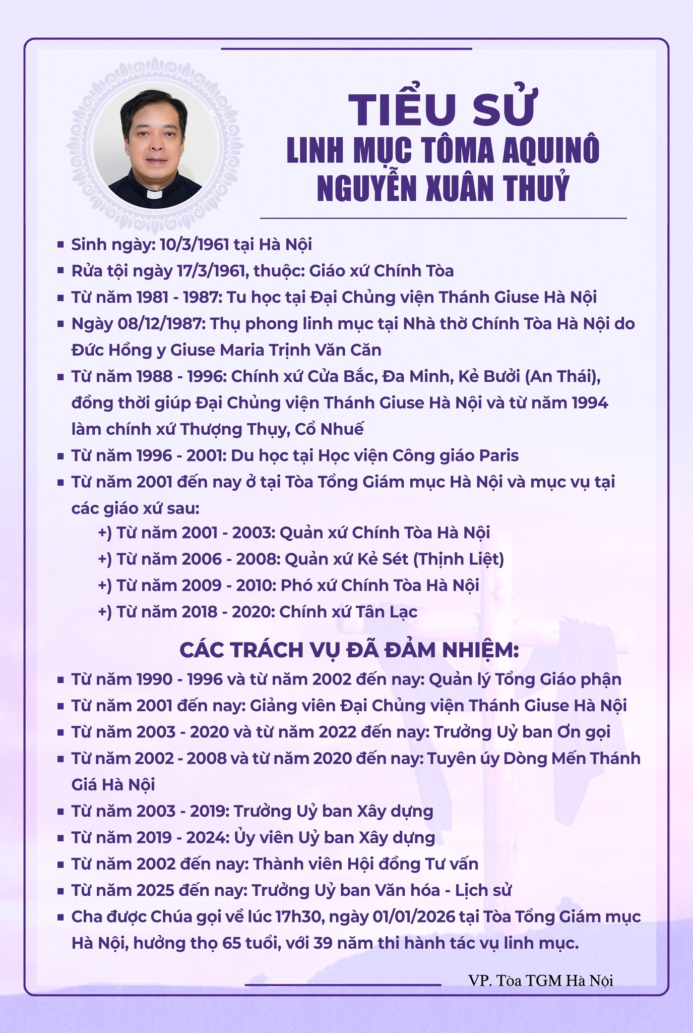 Cáo phó: Linh mục Tôma Aquinô Nguyễn Xuân Thủy