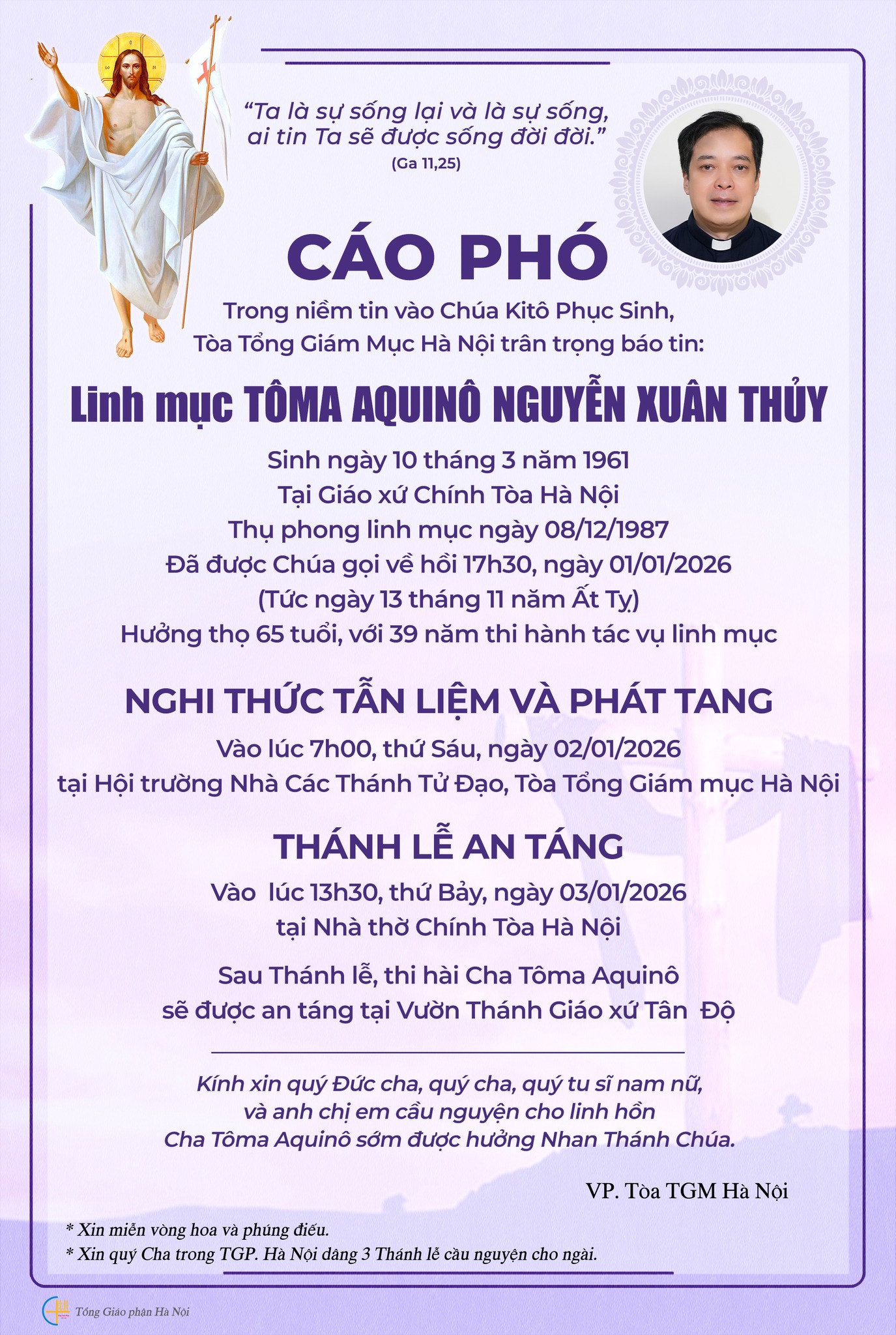 Cáo phó: Linh mục Tôma Aquinô Nguyễn Xuân Thủy