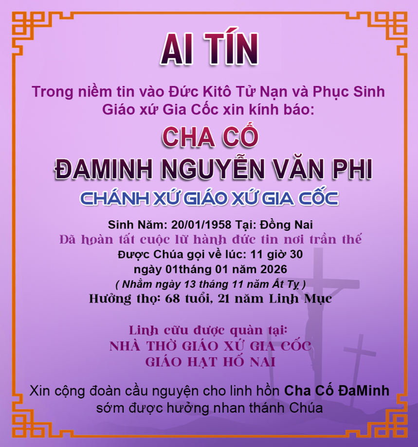 Linh mục Đaminh Nguyễn Văn Phi về với Chúa ngày đầu năm 2026