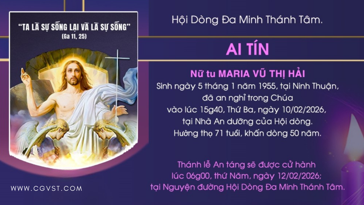 Nữ tu Maria Vũ Thị Hải O.P đã được Chúa gọi về