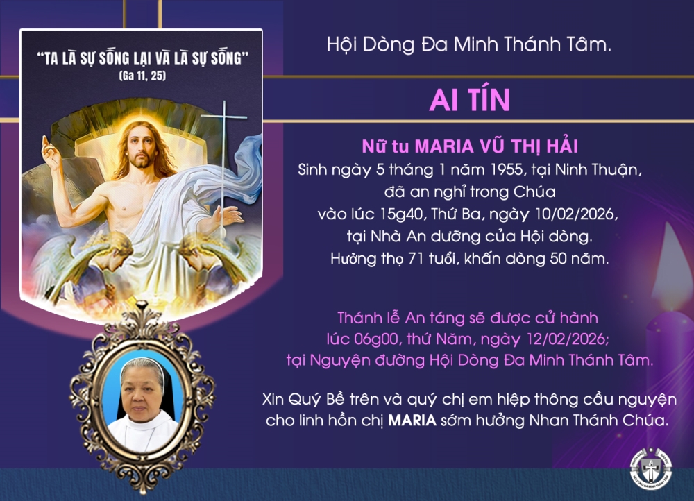 Nữ tu Maria Vũ Thị Hải O.P đã được Chúa gọi về