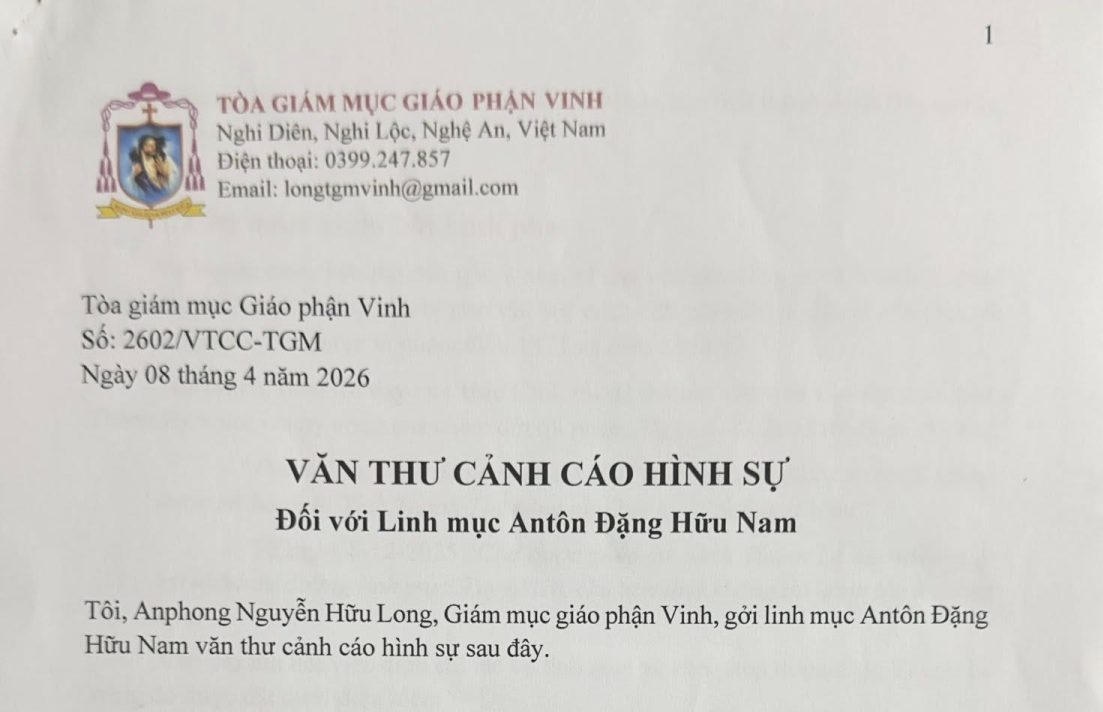 Lm An tôn Đặng Hữu Nam phản hồi Văn thư Cảnh cáo Hình sự từ TGM GP Vinh