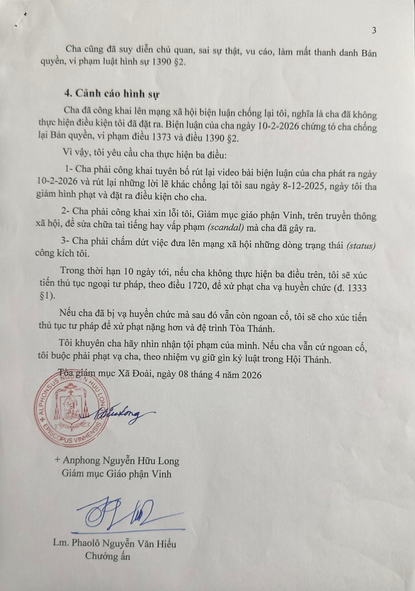 văn thư cảnh cáo hình sự