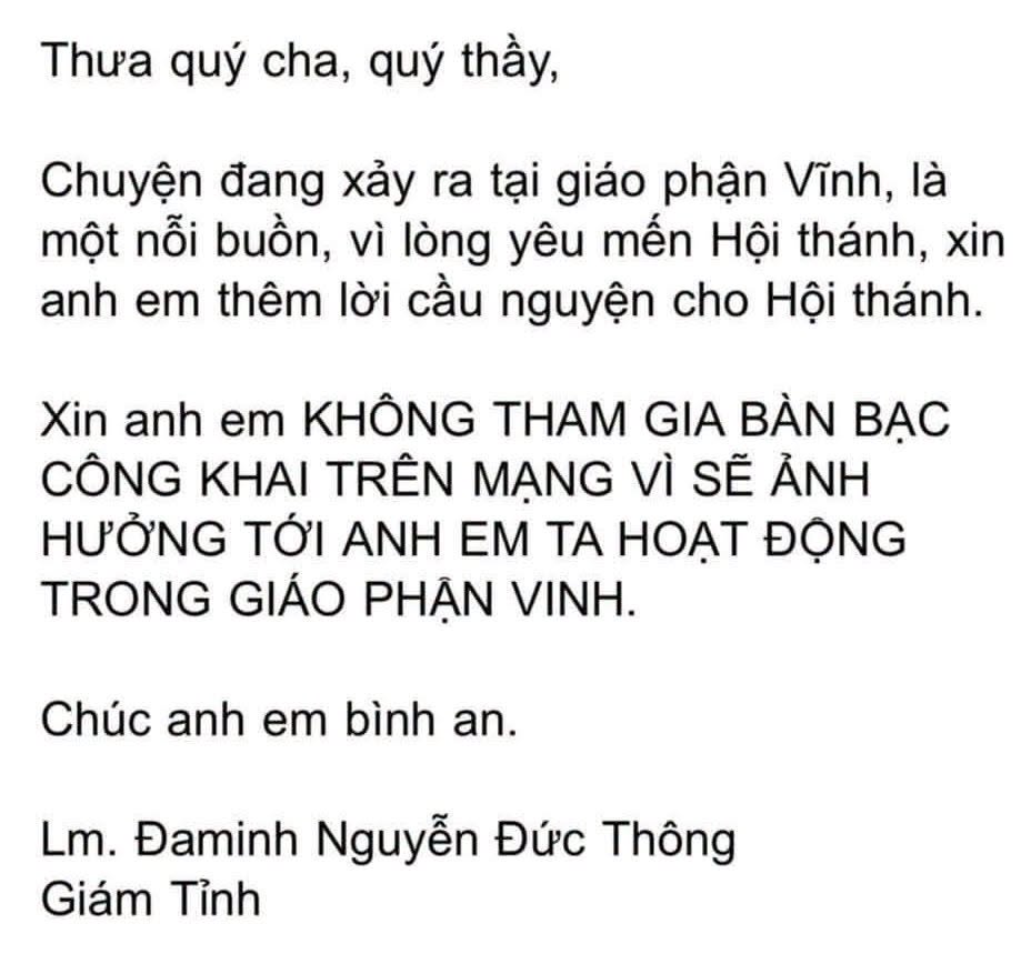 Thông điệp đáng chú ý từ Bề trên Giám tỉnh DCCT về sự việc tại Giáo Phận Vinh