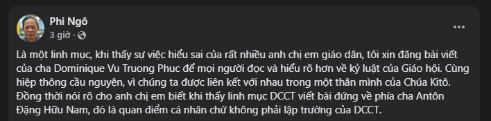 Lm Phaolô Ngô Văn Phi, DCCT lên tiếng về vụ cha Antôn Đặng Hữu Nam
