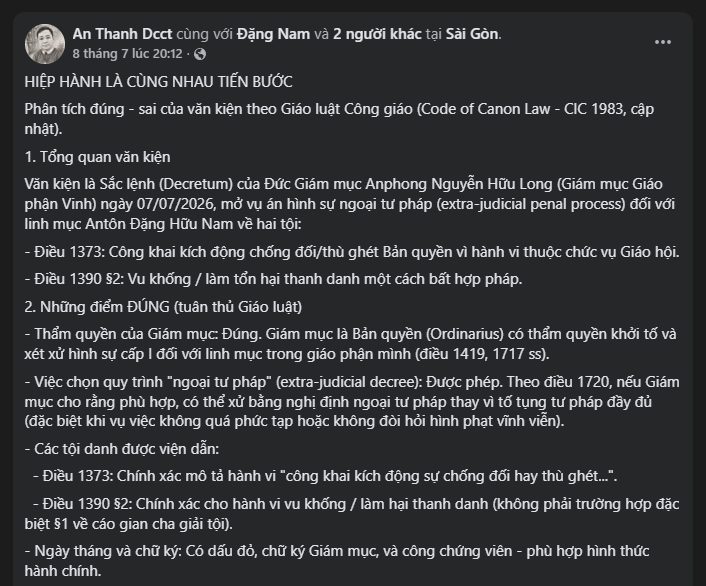 Cha Antôn Lê Ngọc Thanh, DCCT lên tiếng về sắc lệnh mở án vụ cha Đặng Hữu Nam