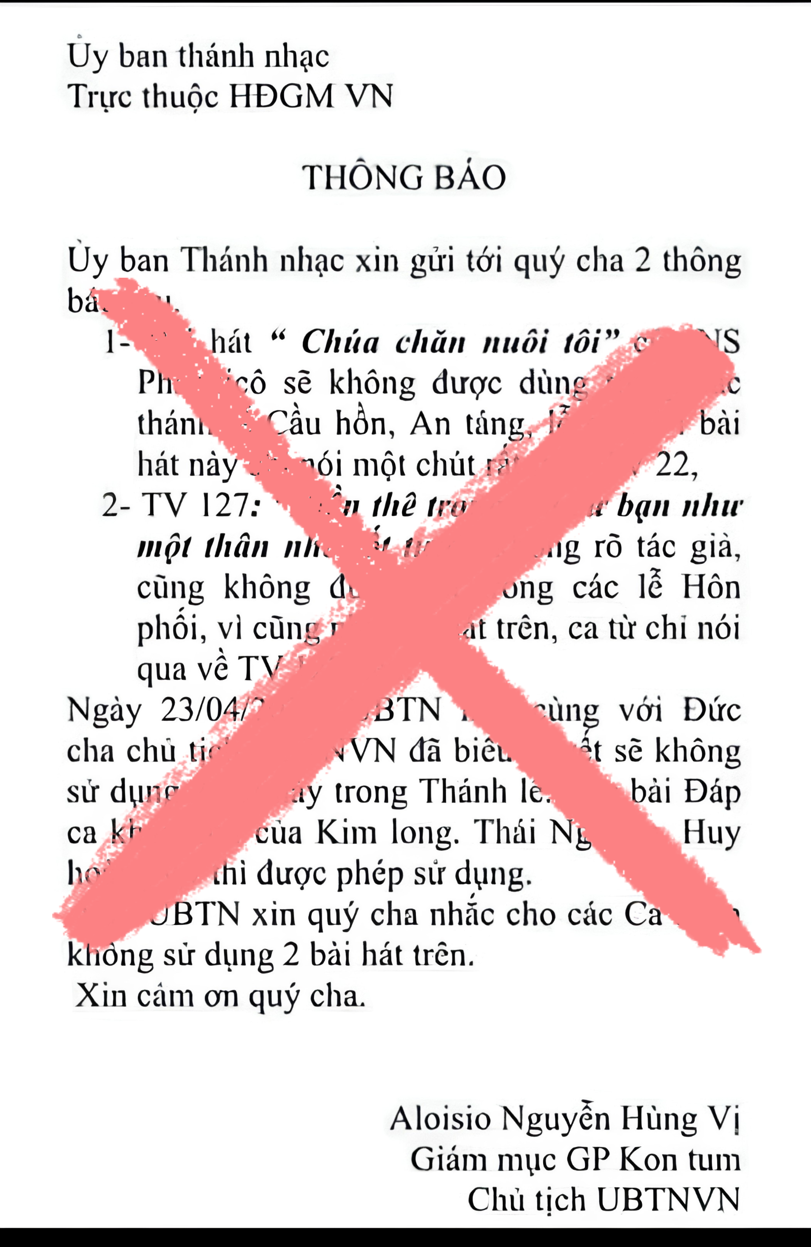 Thực hư thông báo không sử dụng hai bài Thánh ca đang lan truyền